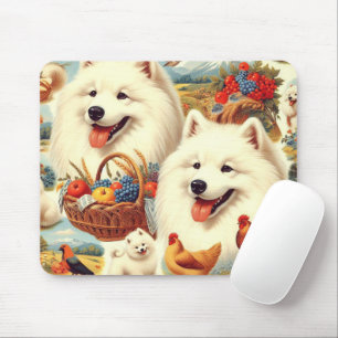 Vintage Samoyed Dog Illustration Mouse Pad