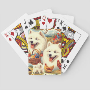 Vintage Samoyed Dog Illustration Playing Cards