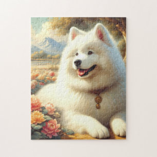 Vintage Samoyed Dog Painting Jigsaw Puzzle