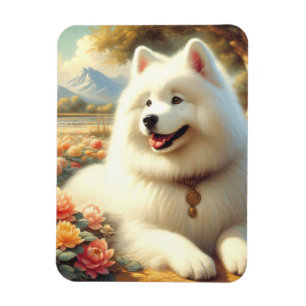 Vintage Samoyed Dog Painting Magnet