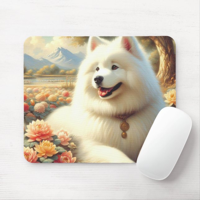 Vintage Samoyed Dog Painting Mouse Pad (With Mouse)