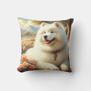 Vintage Samoyed Dog Painting Throw Pillow