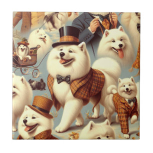Vintage Samoyed Dog Seamless Painting Tile