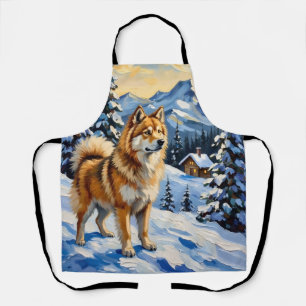 Vintage Samoyed in Alpine Christmas Landscape Apron