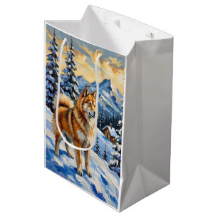 Vintage Samoyed in Alpine Christmas Landscape Medium Gift Bag