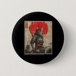 Vintage Samurai Cat Japanese Graphic Tees Mens Uki 2 Inch Round Button