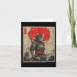 Vintage Samurai Cat Japanese Graphic Tees Mens Uki Card
