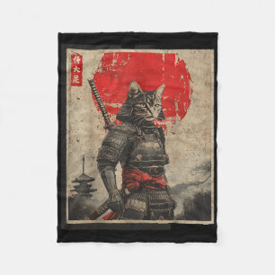 Vintage Samurai Cat Japanese Graphic Tees Mens Uki Fleece Blanket