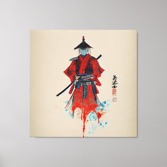 Vintage Samurai Guerrier Étiffé toile Impression (Recto)