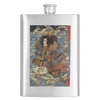 Vintage Samurai Ukiyo-e Japanese Painting Hip Flask