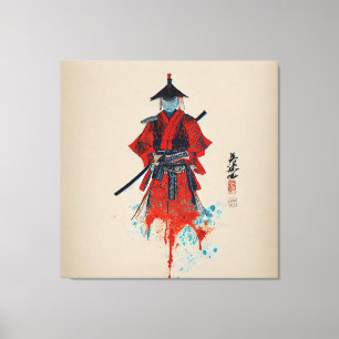 Vintage Samurai Warrior Stretched Canvas Print