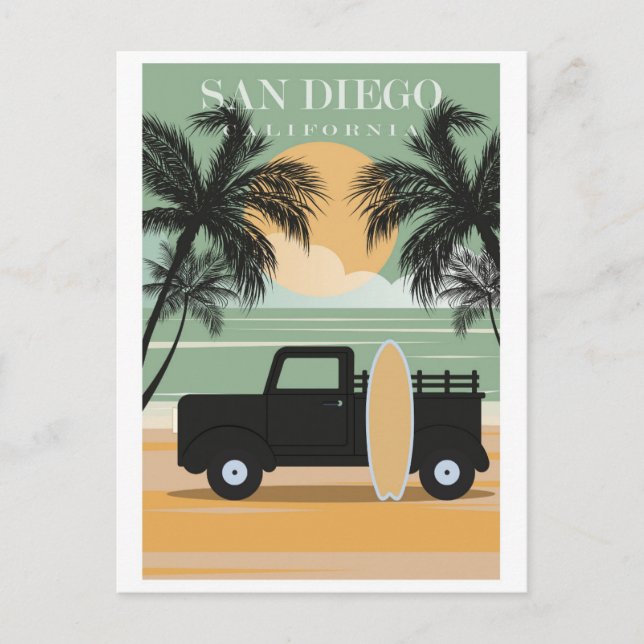 Vintage San Diego California Beach Travel Postcard (Front)
