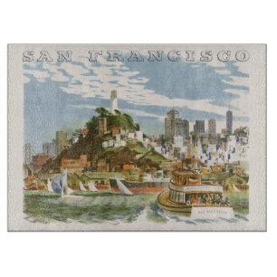 Vintage San Francisco Bay Travel Poster Ferryboat Cutting Board