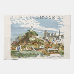 Vintage San Francisco Bay Travel Poster Ferryboat Kitchen Towel