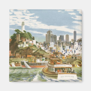 Vintage San Francisco Bay Travel Poster Ferryboat Magnet