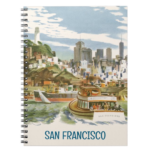 Vintage San Francisco Bay Travel Poster Ferryboat Notebook (Front)