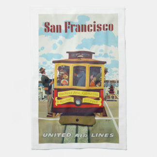 Vintage San Francisco cable car airline poster, Kitchen Towel