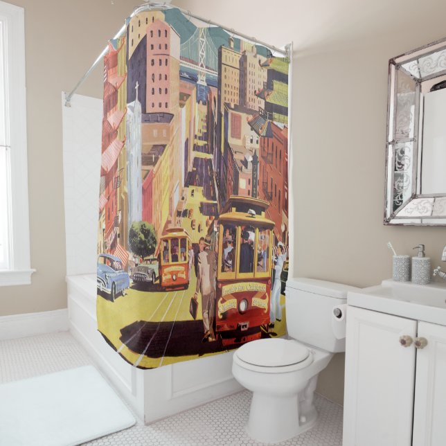 Vintage San Francisco Cable Cars Travel Poster Art (In Situ)