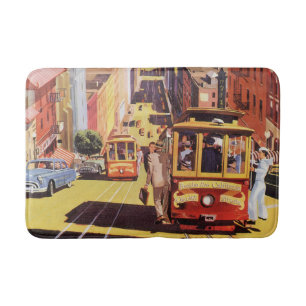 Vintage San Francisco Cable Cars Travel Poster Art Bath Mat