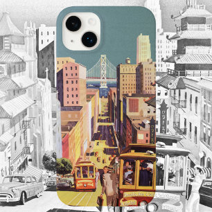 Vintage San Francisco Cable Cars Travel Poster Art iPhone 15 Case