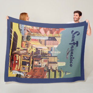 Vintage San Francisco Cable Cars Travel Poster Art Fleece Blanket