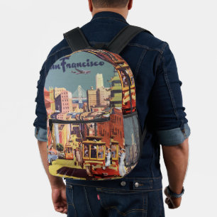 Vintage San Francisco Cable Cars Travel Poster Art Printed Backpack