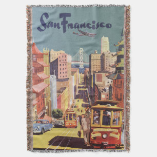 Vintage San Francisco Cable Cars Travel Poster Art Throw Blanket