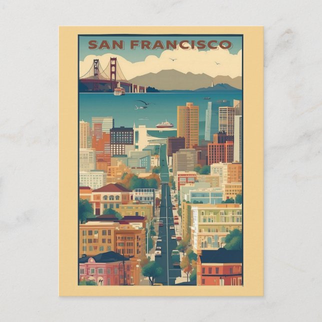 Vintage San Francisco California City Skyline Postcard (Front)