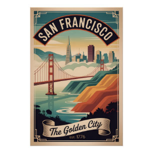 Vintage San Francisco California Golden City Retro Poster