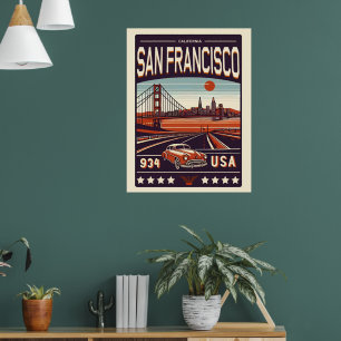 Vintage San Francisco City classic car, California Poster