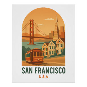 Vintage San Francisco Golden Gate Bridge Travel Poster