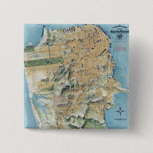 Vintage San Francisco Map 2 Inch Square Button (Front)