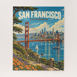 Vintage San Francisco Skyline Golden Gate Bridge Jigsaw Puzzle