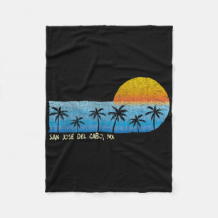 Vintage San Jose Del Cabo, Mx Palm Trees &amp; Sun Fleece Blanket