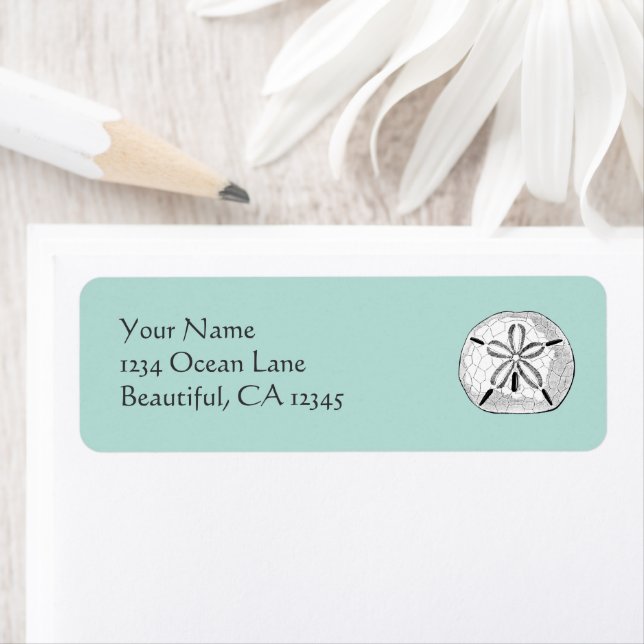 Vintage Sand Dollar on Aqua Seashell Beach Address (Insitu)