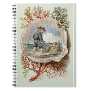 Vintage Sandcastle Little Boy Beach Scene Notebook