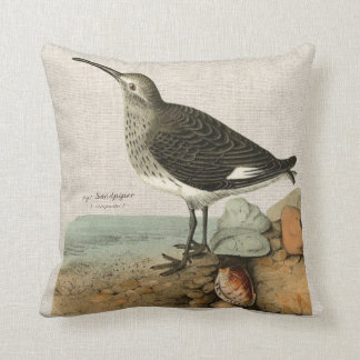 Vintage Sandpiper by the Sea Throw Pillow