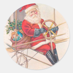 Vintage Santa Airship Fantasy Classic Round Sticker