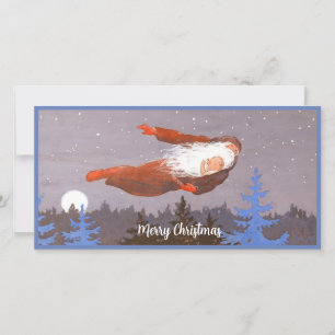 Vintage Santa and Baby Flying On Christmas  Holiday Card