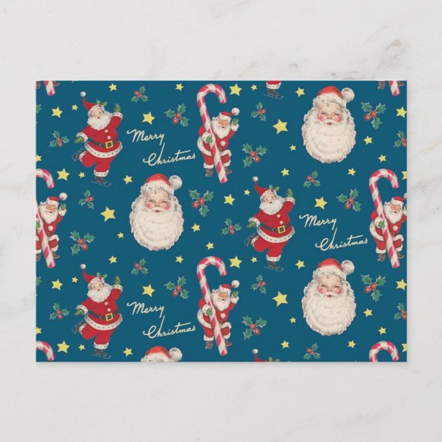 Vintage Santa and Candy Cane wrap postcard (Front)