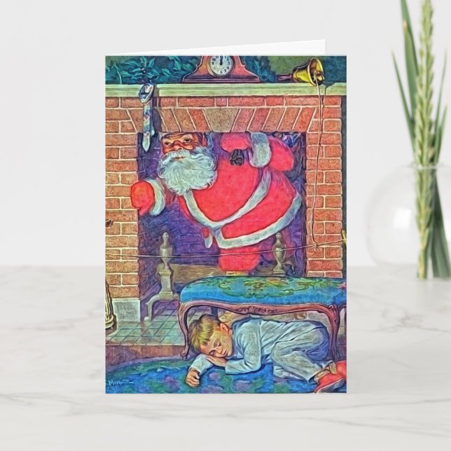 Vintage Santa and Child Digital Art Holiday Card (Front)
