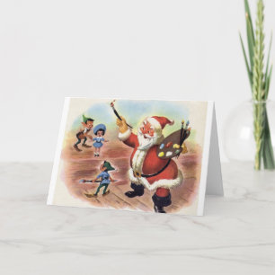 Vintage Santa and Elves Christmas Greeting Card