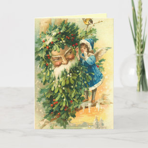 Vintage Santa and Fairy Christmas Card