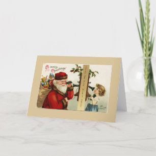 Vintage Santa and Girl on the Telephone Holiday Card