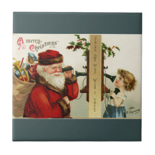 Vintage Santa and Girl on the Telephone Tile