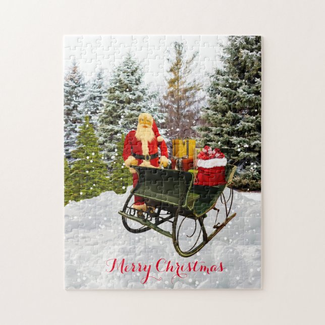 Vintage Santa and His Sleigh Christmas Jigsaw Puzzle (Vertical)