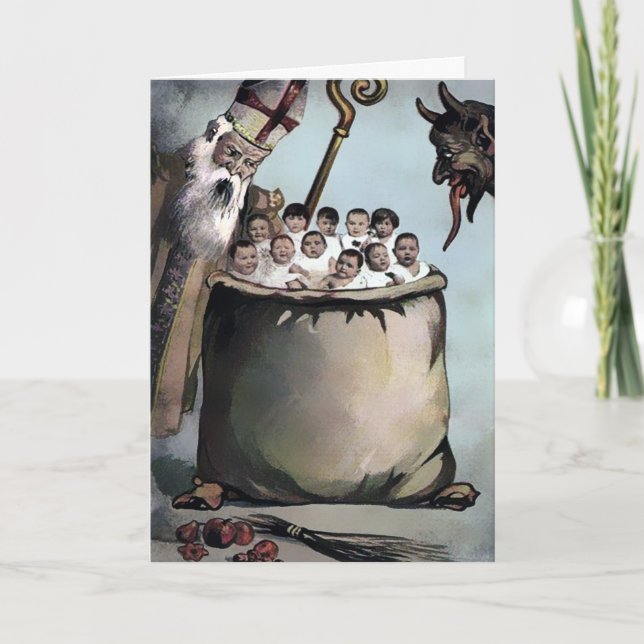 Vintage Santa and Krampus Christmas Card (Front)