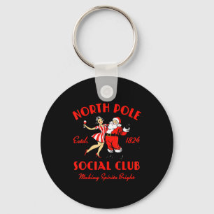 Vintage Santa And Lady Wine Scene North Le Social Keychain