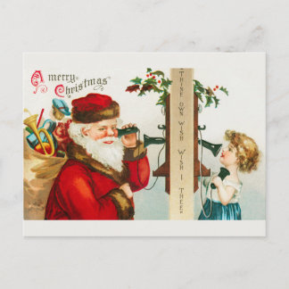 Vintage Santa and Little Girl on the Phone Holiday Postcard