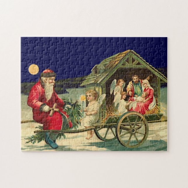 Vintage Santa and nativity scene Jigsaw Puzzle (Horizontal)